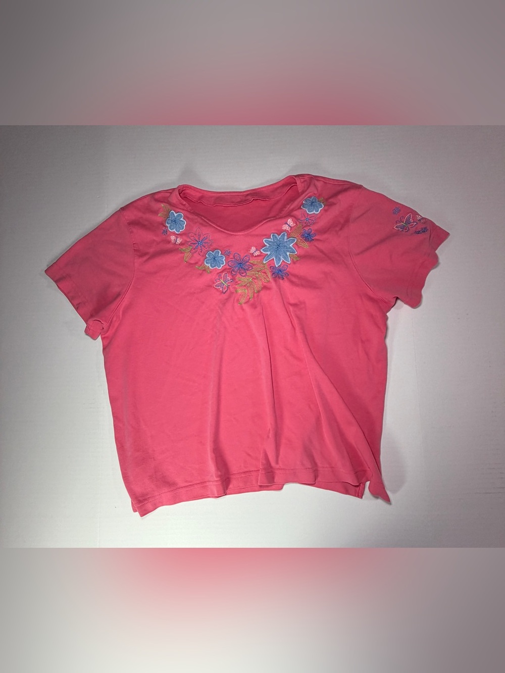 Pink Floral Embroidered Short Sleeve Top